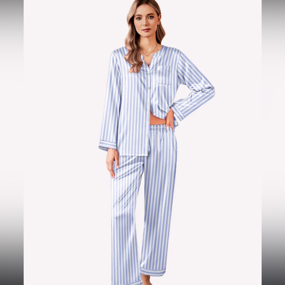 Ekouaer Blue Stripe Pajama Set